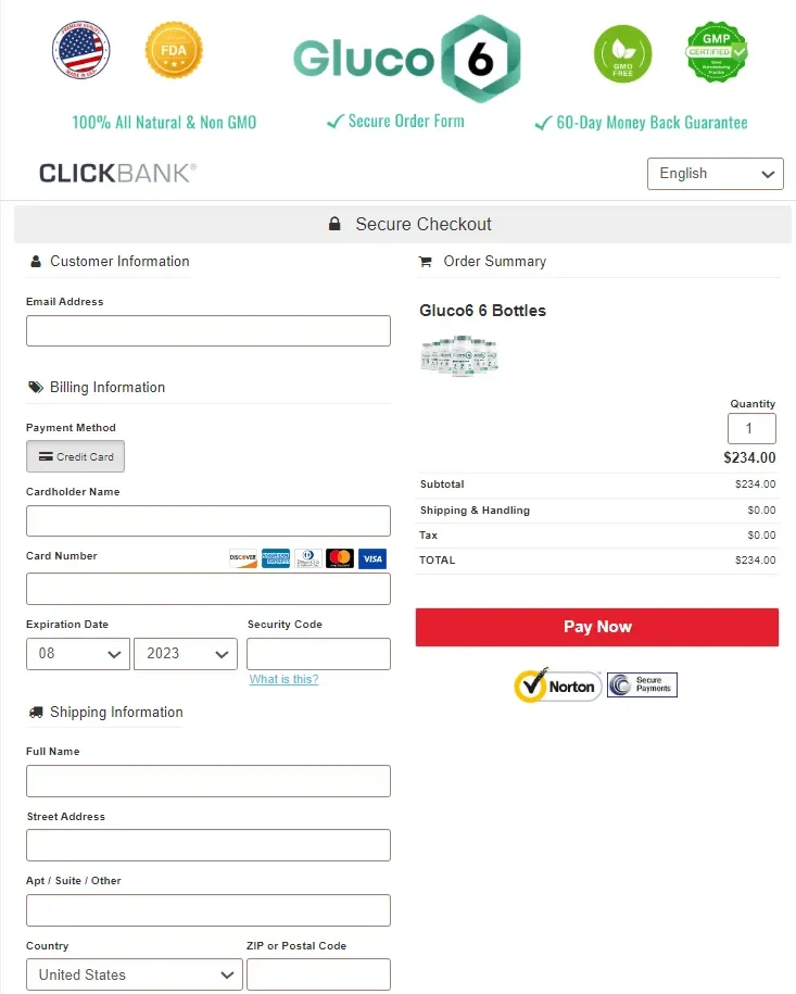 Gluco 6 Checkout Page